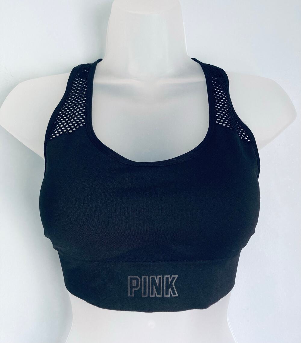 PINK Seamless Lightly Lined Sports Bra Medium Black NWOT